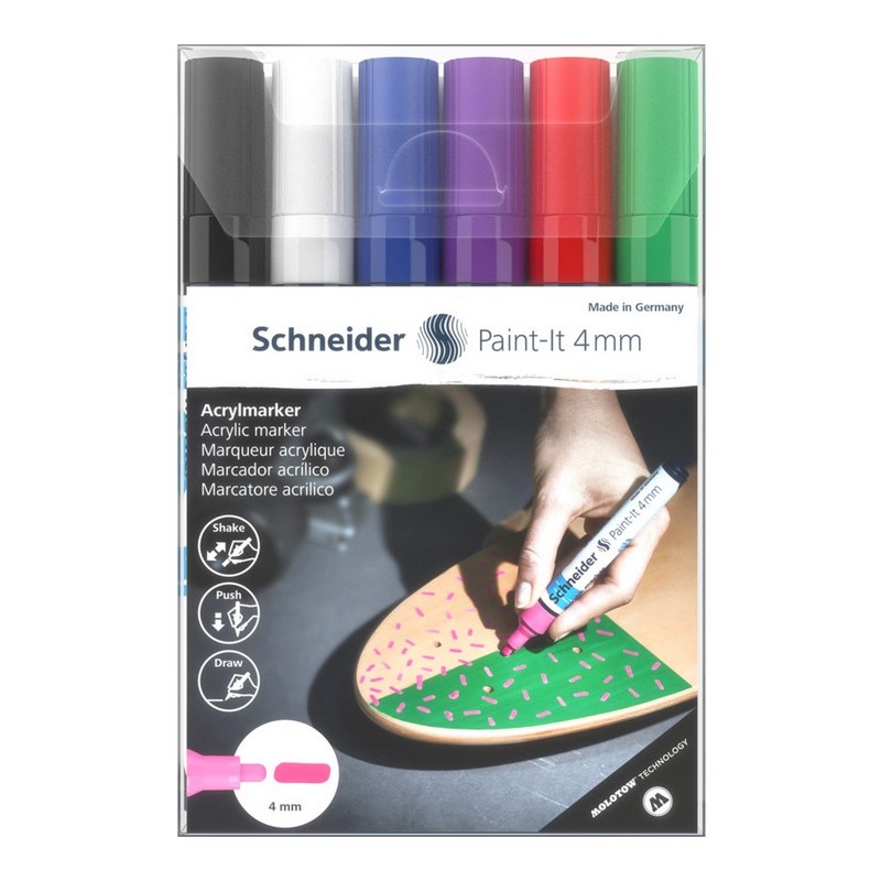 Akrylový popisovač SCHNEIDER Paint-It 4mm, 6ks základní