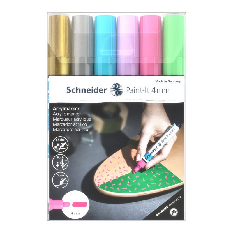 Akrylový popisovač SCHNEIDER Paint-It 4mm, 6ks kreativní