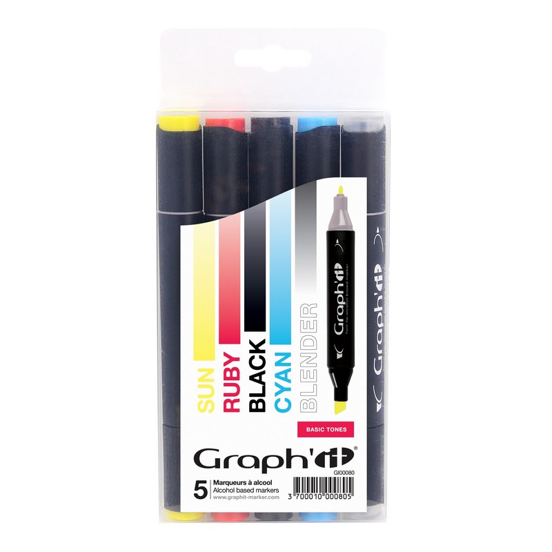 Lihové fixy GRAPH'IT oboustranné Fine & Chisel, 5ks Basic Colors