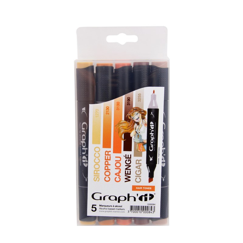 Lihové fixy GRAPH'IT oboustranné Fine & Chisel, 5ks Hair Tones
