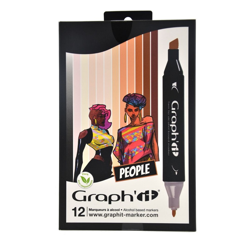Lihové fixy GRAPH'IT oboustranné Fine & Chisel, 12ks People Skin