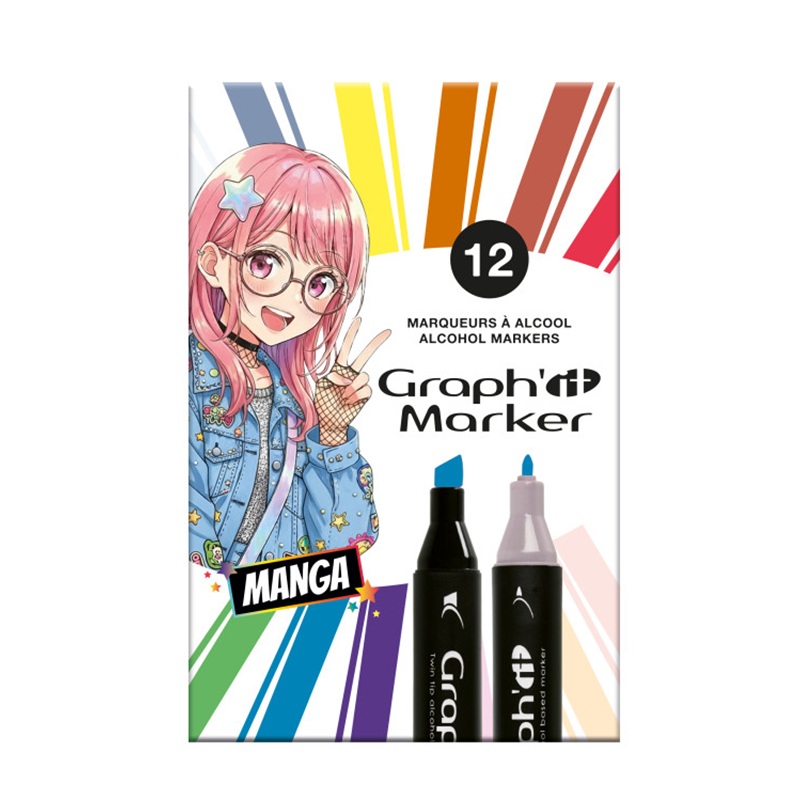 Lihové fixy GRAPH'IT oboustranné Fine & Chisel, 12 ks Manga