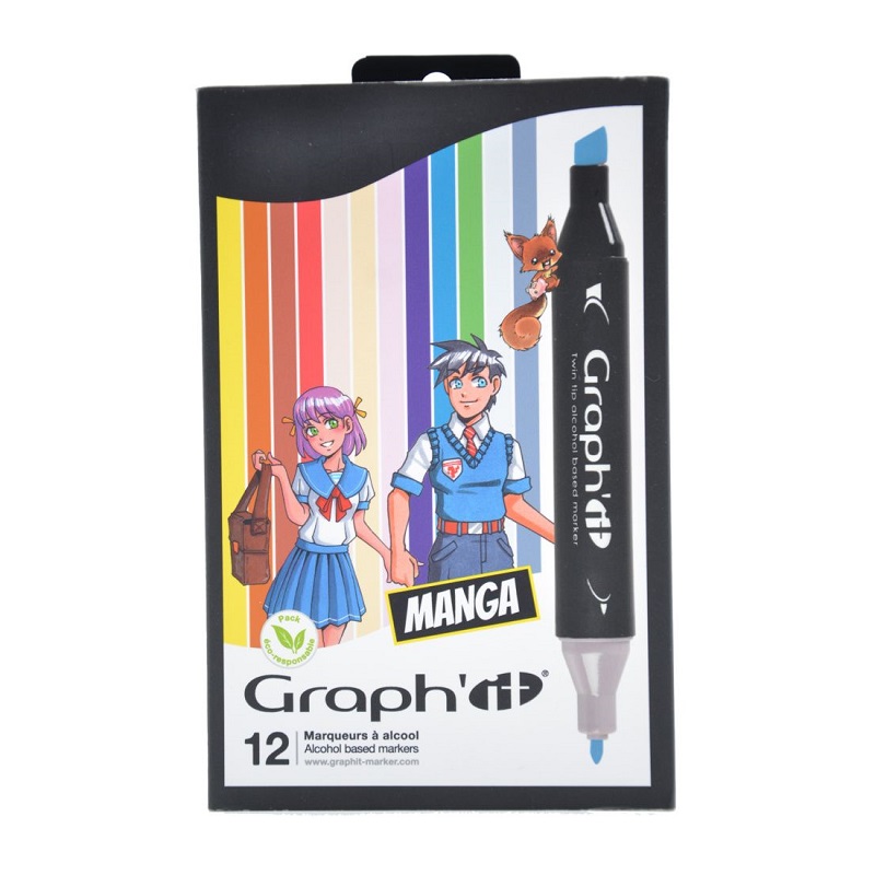 Lihové fixy GRAPH'IT oboustranné Fine & Chisel, 12ks Manga