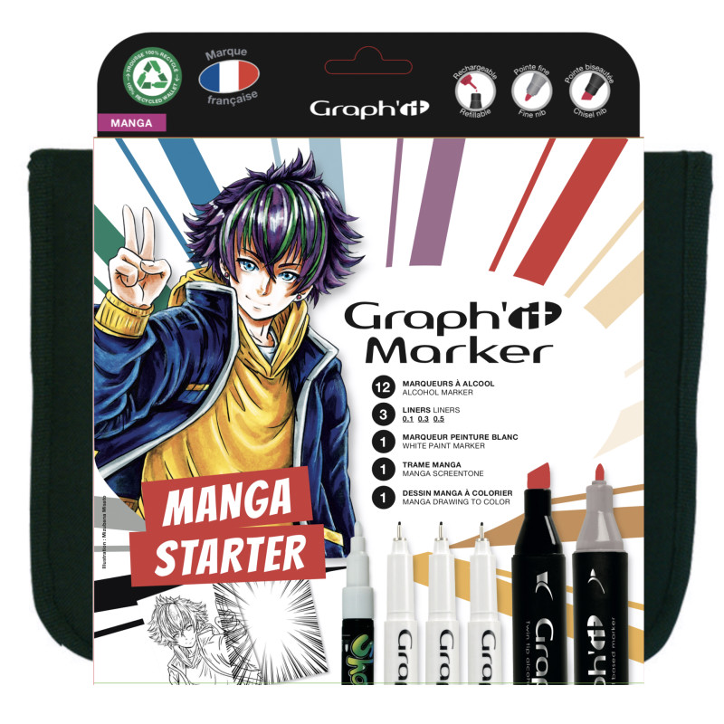 Lihové fixy GRAPH'IT oboustranné Fine & Chisel, 18 ks Manga Starter v penále