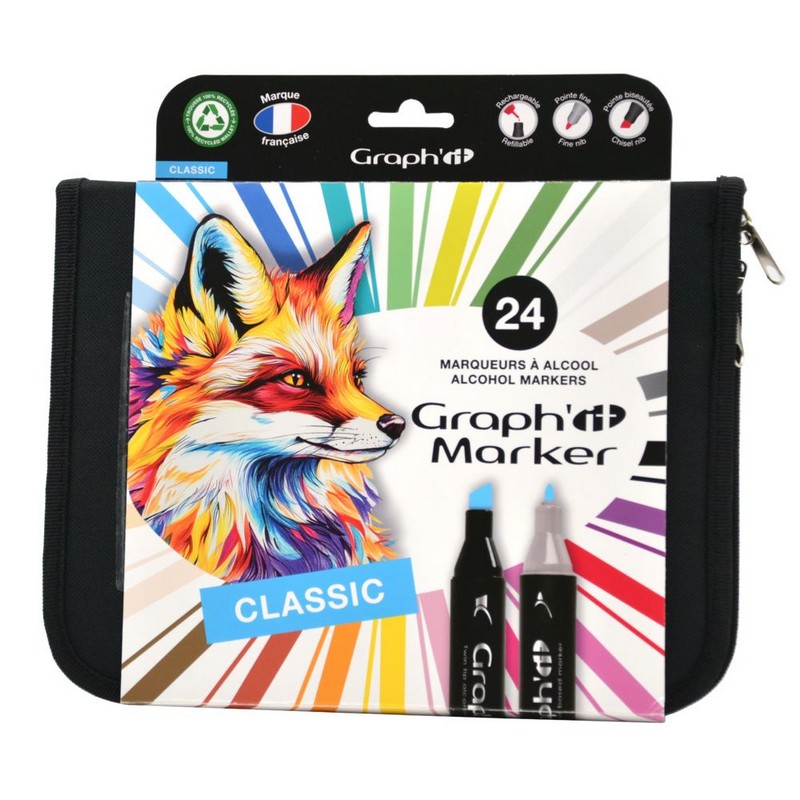 Lihové fixy GRAPH'IT oboustranné Fine & Chisel, 24 ks Basic Colors v penále