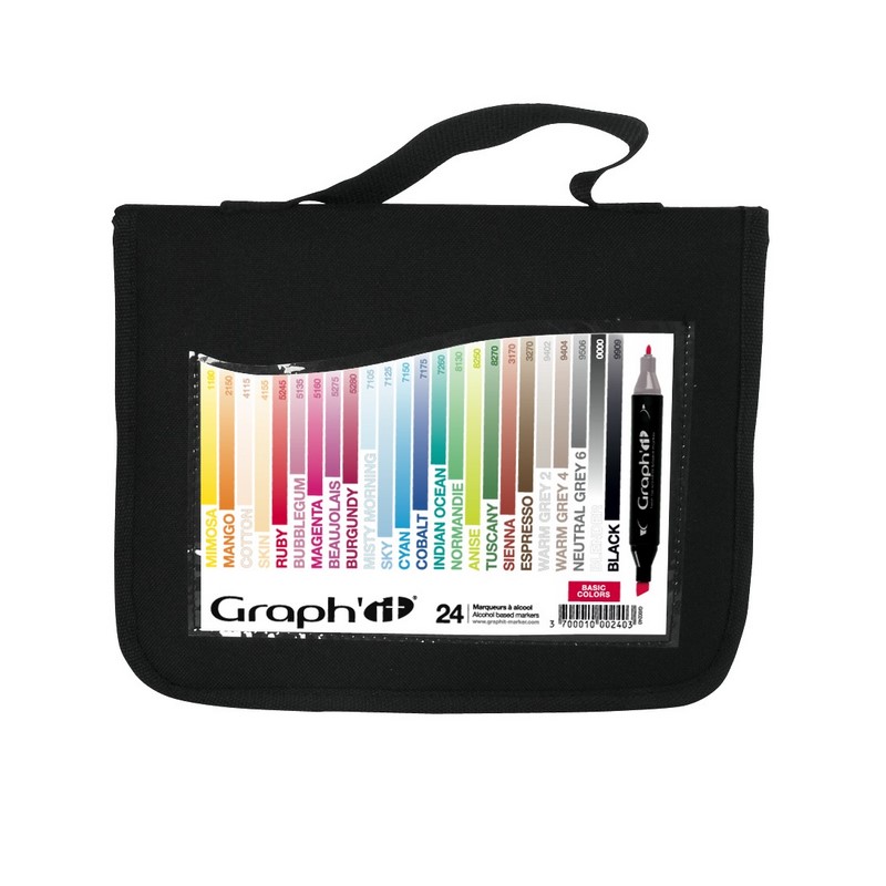 Lihové fixy GRAPH'IT oboustranné Fine & Chisel, 24ks Basic Colors v penále