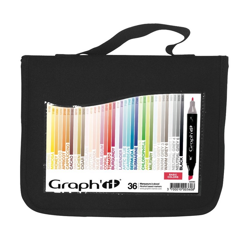 Lihové fixy GRAPH'IT oboustranné Fine & Chisel, 36ks Basic Colors v penále