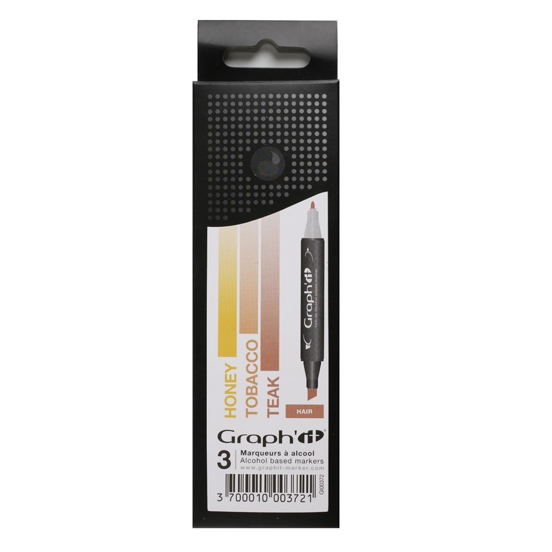 Lihové fixy GRAPH'IT oboustranné Fine & Chisel, 3ks Hair