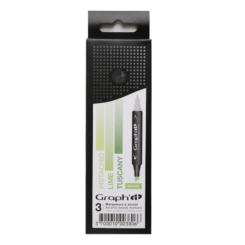 Lihové fixy GRAPH'IT oboustranné Fine & Chisel, 3ks Nature