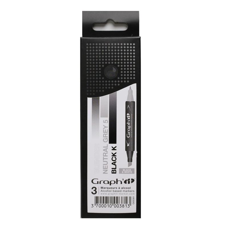 Lihové fixy GRAPH'IT oboustranné Fine & Chisel, 3ks Black & White