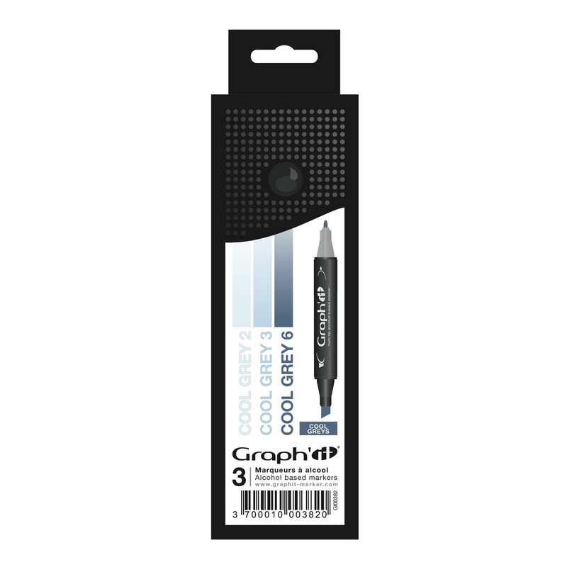 Lihové fixy GRAPH'IT oboustranné Fine & Chisel, 3ks Cool Greys