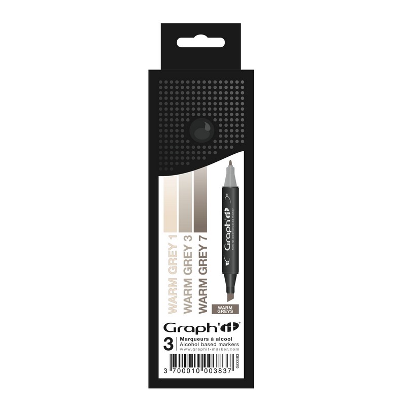 Lihové fixy GRAPH'IT oboustranné Fine & Chisel, 3ks Warm Greys