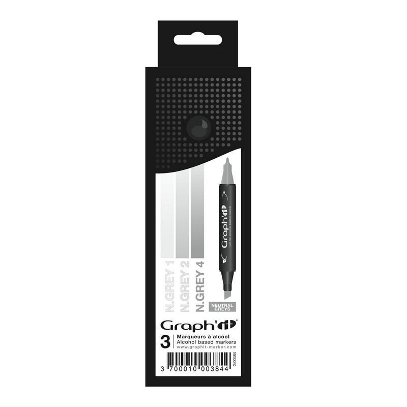 Lihové fixy GRAPH'IT oboustranné Fine & Chisel, 3ks Neutral Greys