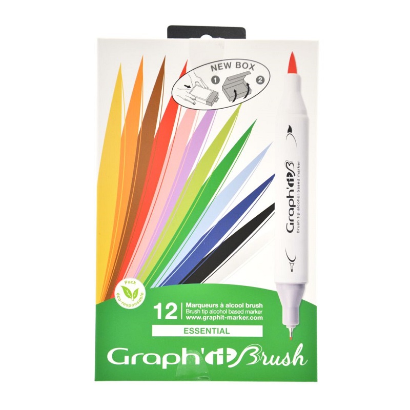 Lihové fixy GRAPH'IT oboustranné Brush & Chisel, 12ks Essential