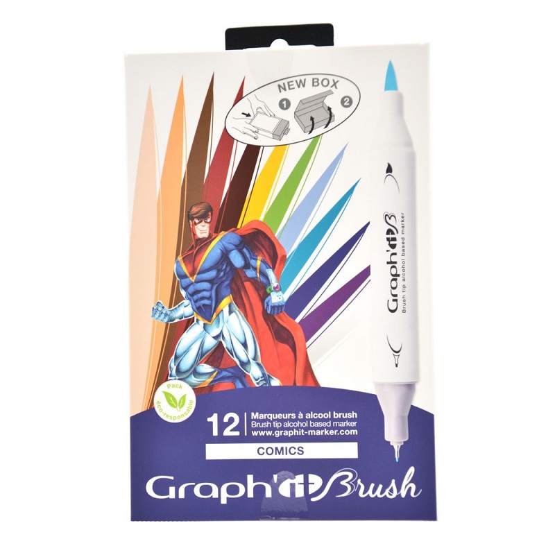 Lihové fixy GRAPH'IT oboustranné Brush & Chisel, 12ks Comics