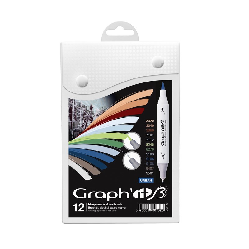 Lihové fixy GRAPH'IT oboustranné Brush & Chisel, 12ks Urban