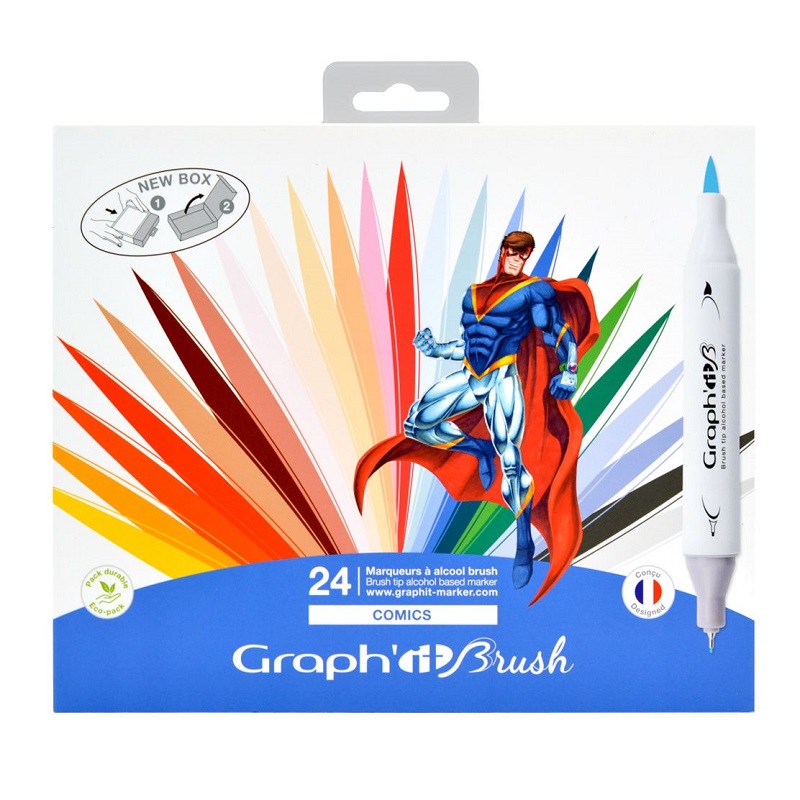 Lihové fixy GRAPH'IT oboustranné Brush & Chisel, 24ks Comics