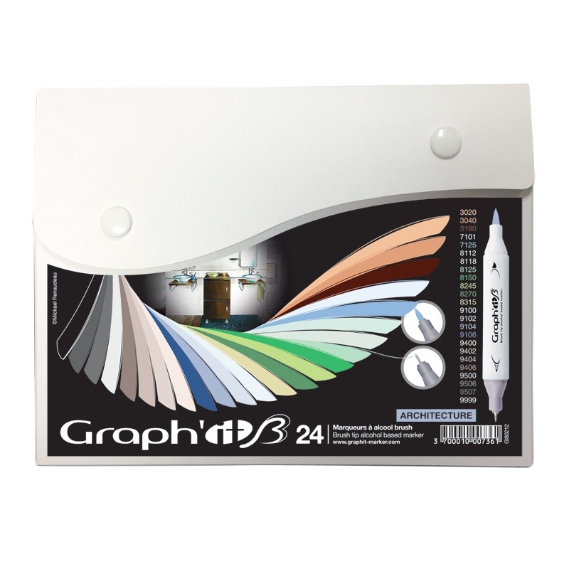Lihové fixy GRAPH'IT oboustranné Brush & Chisel, 24ks Architecture