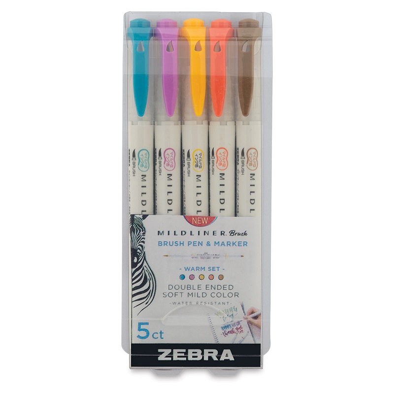 Štětcové fixy ZEBRA Mildliner, 5ks Warm