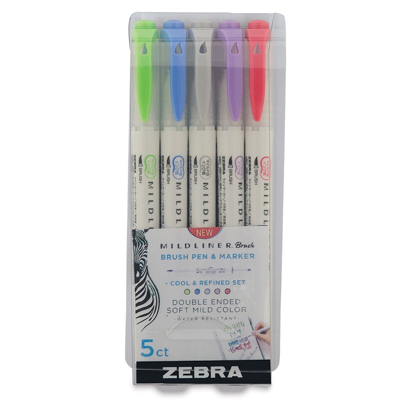 Štětcové fixy ZEBRA Mildliner, 5ks Cool & Refined