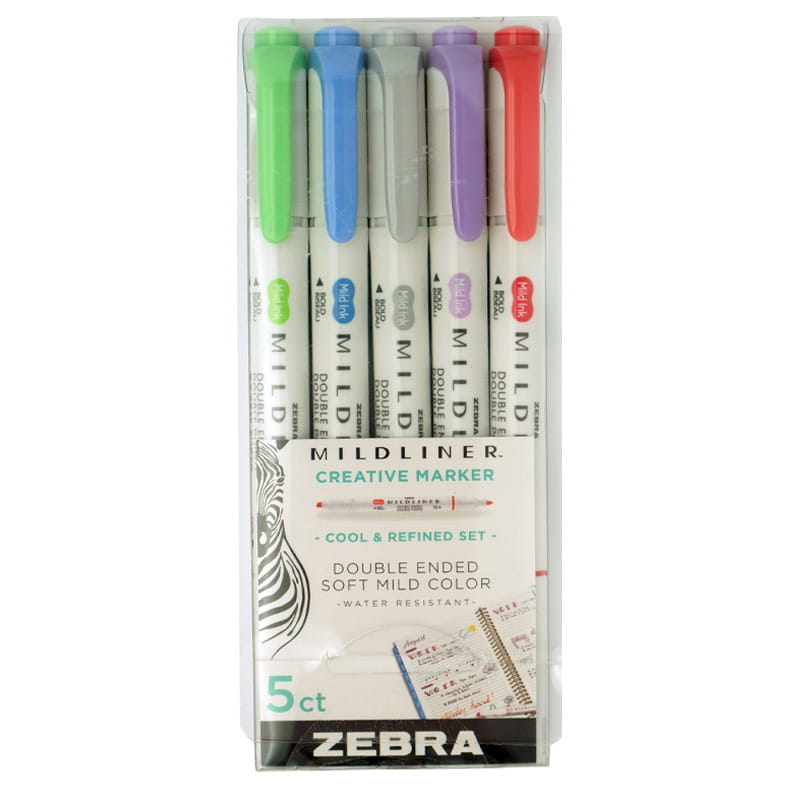 Zvýrazňovače ZEBRA Mildliner, 5ks Cool & Refined