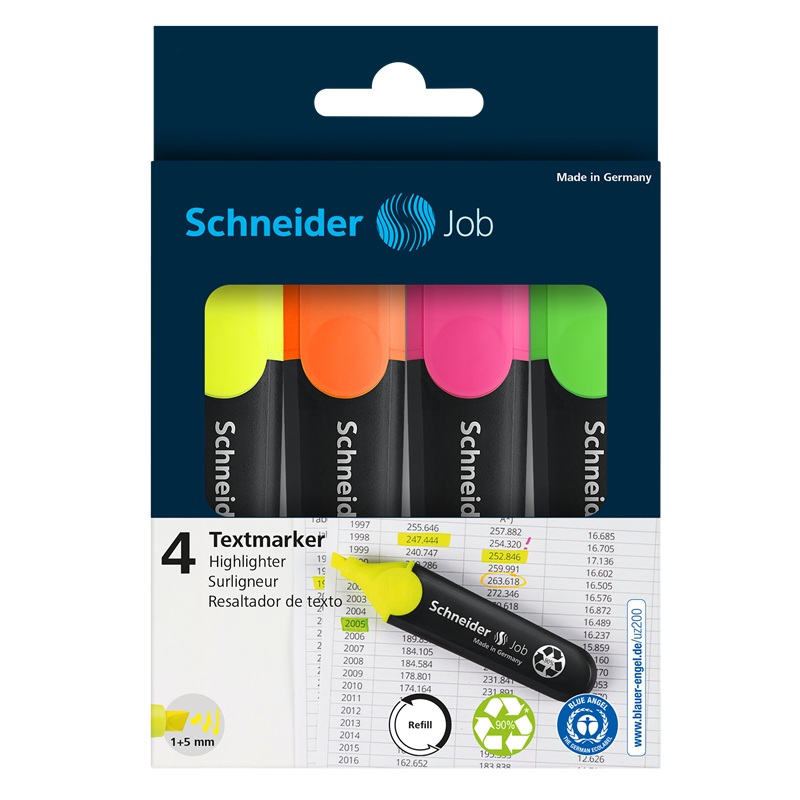 Zvýrazňovač SCHNEIDER Job, 4ks