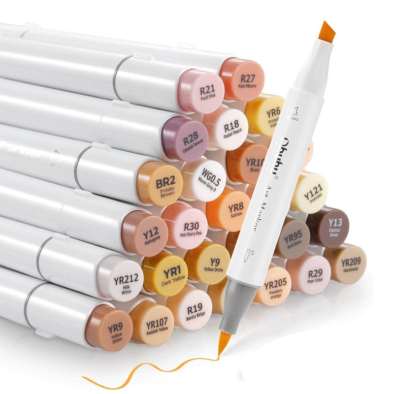 Lihové fixy OHUHU oboustranné Brush & Chisel, 36ks pleťové + blender