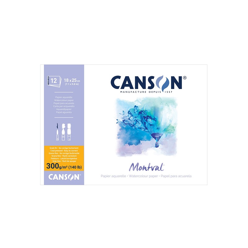 Blok CANSON Montval Aquarelle 18x25cm, 12 listů 300g