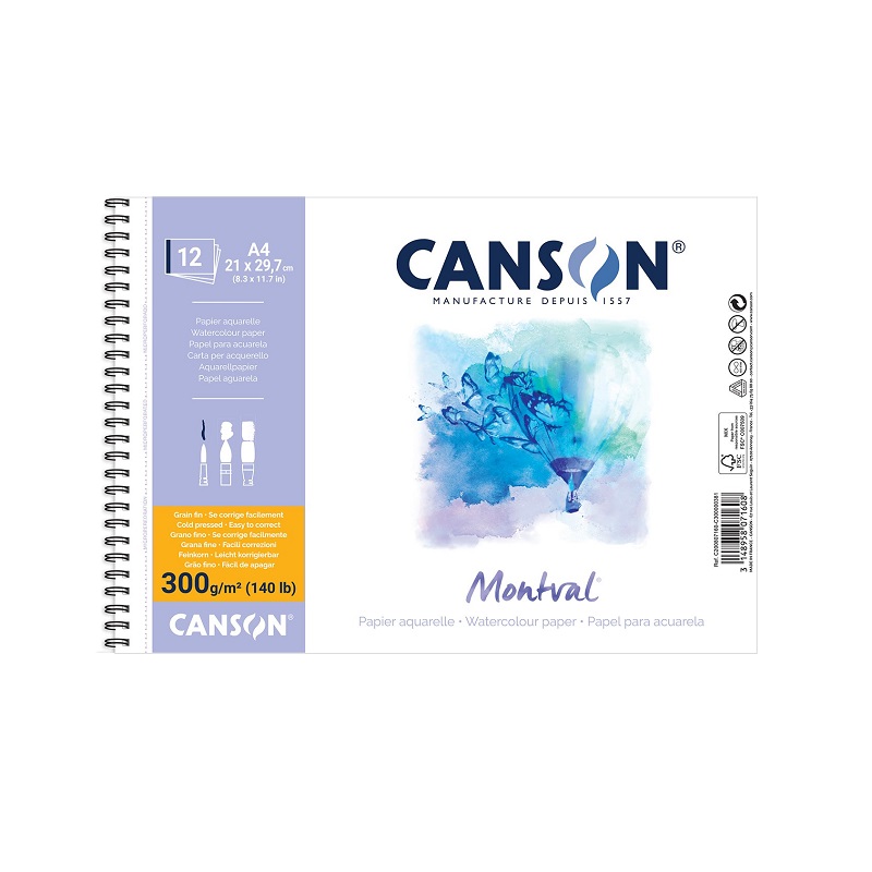 Skicář CANSON Montval Aquarelle A4, 12 listů 300g