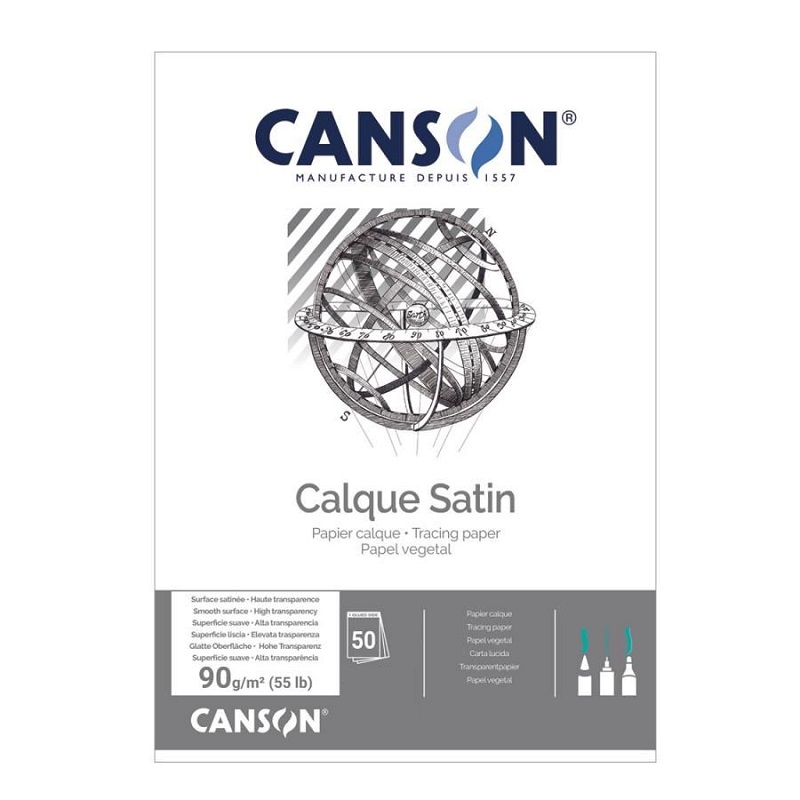 Blok CANSON Calque Satin pauzovací A3, 50 transparentních listů 90g