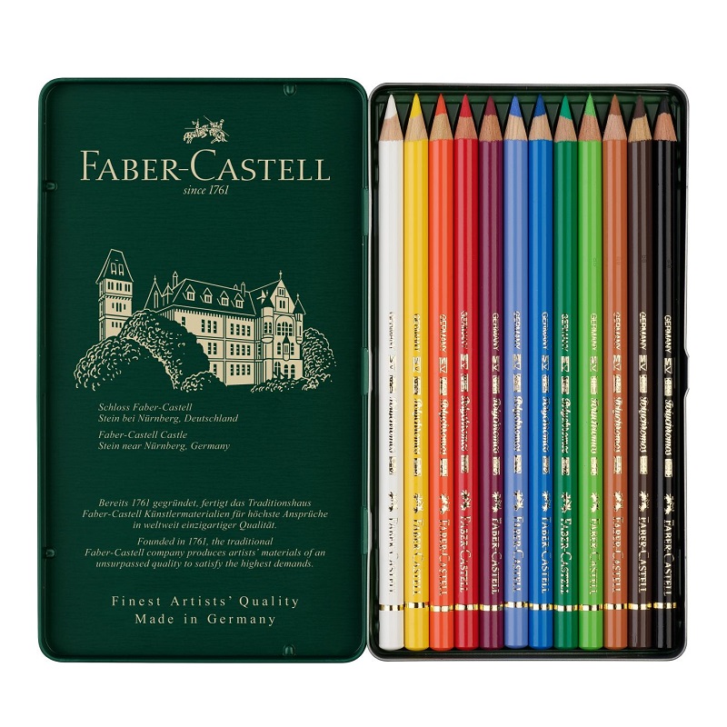 FABER-CASTELL olejové pastelky POLYCHROMOS, 12ks v kovové krabičce