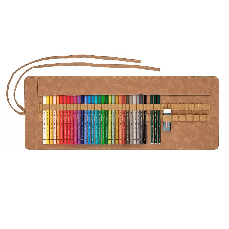 FABER-CASTELL olejové pastelky POLYCHROMOS, 30ks + 4ks příslušenství v koženém pouzdře