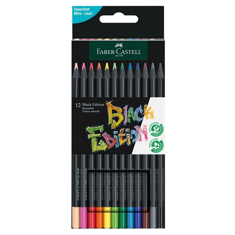 FABER-CASTELL černé pastelky BLACK EDITION, 12ks základní