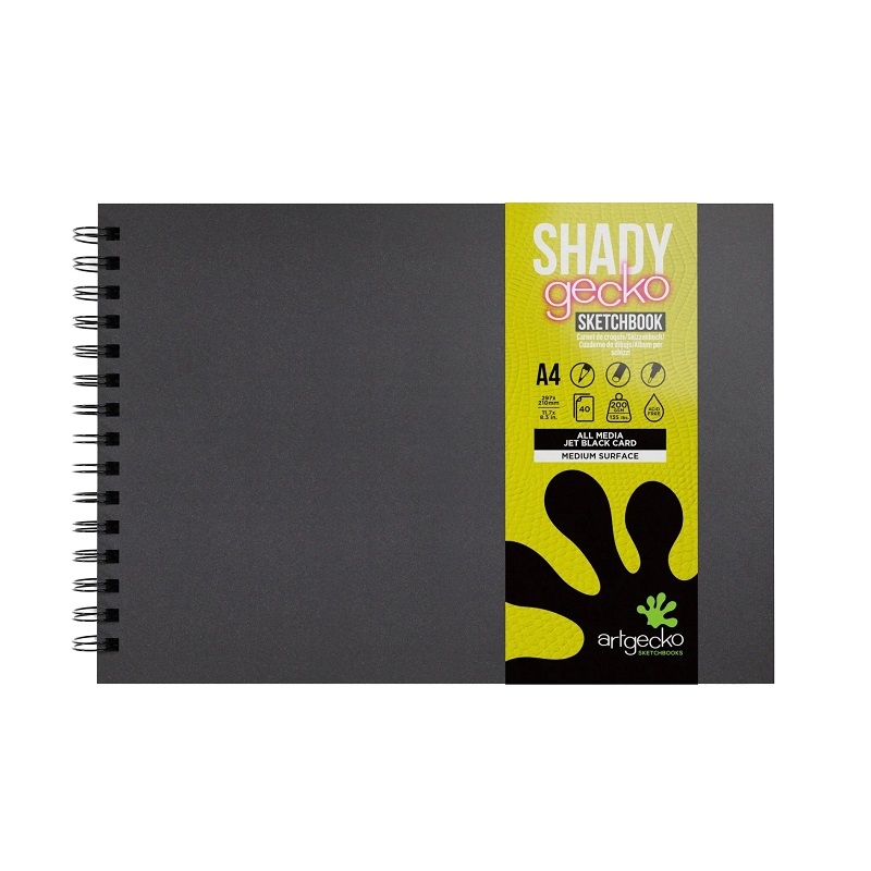 Skicář A4 ARTGECKO Shady horizontální, 40 černých listů