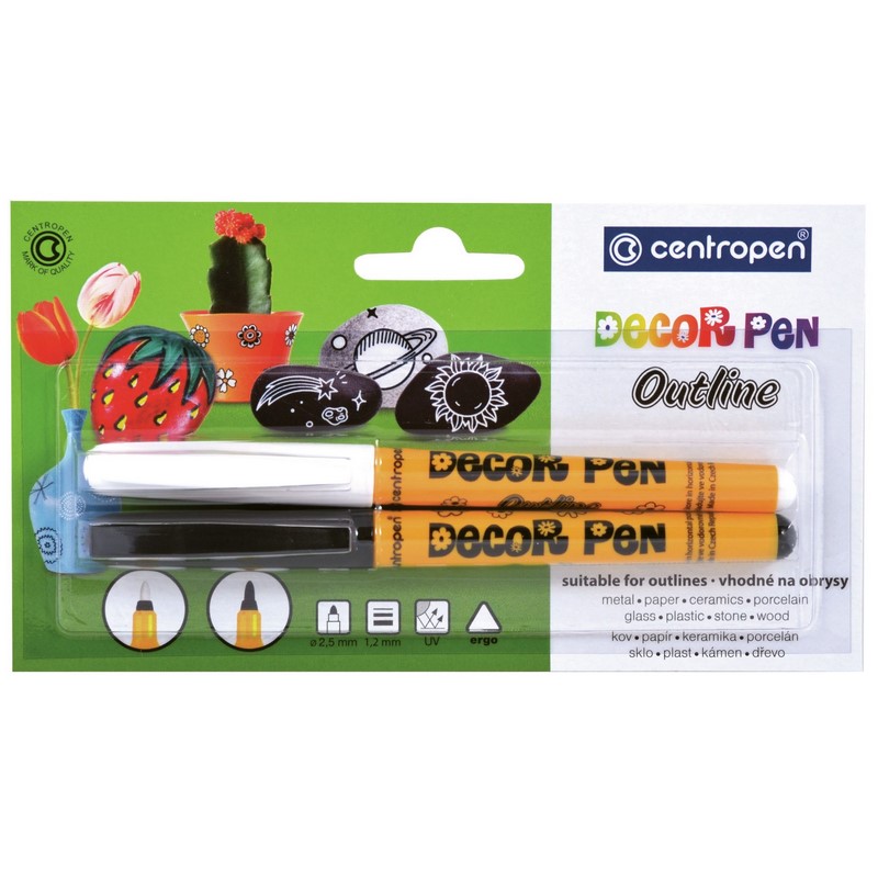 Dekorační popisovač CENTROPEN 2628/2 Decor Pen, 2ks bílý a černý