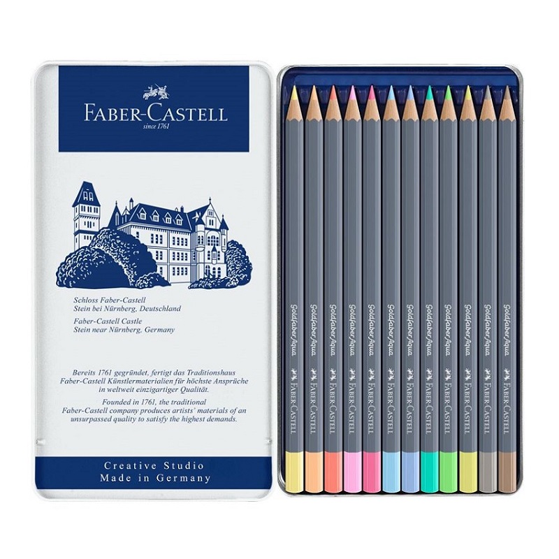 FABER-CASTELL akvarelové pastelky GOLDFABER AQUA, 12ks pastelové v kovové krabičce