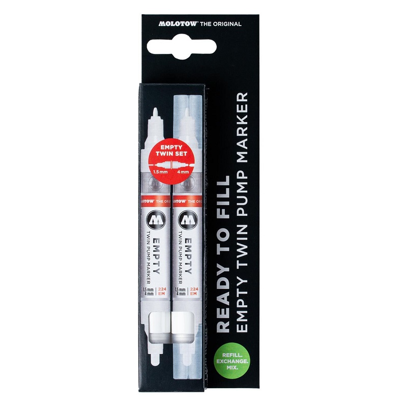 Prázdné fixy MOLOTOW Twin 1,5-4mm, 2ks s doplňovacími nástavci