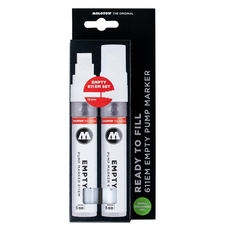 Prázdné fixy MOLOTOW 15mm XL, 2ks s doplňovacími nástavci