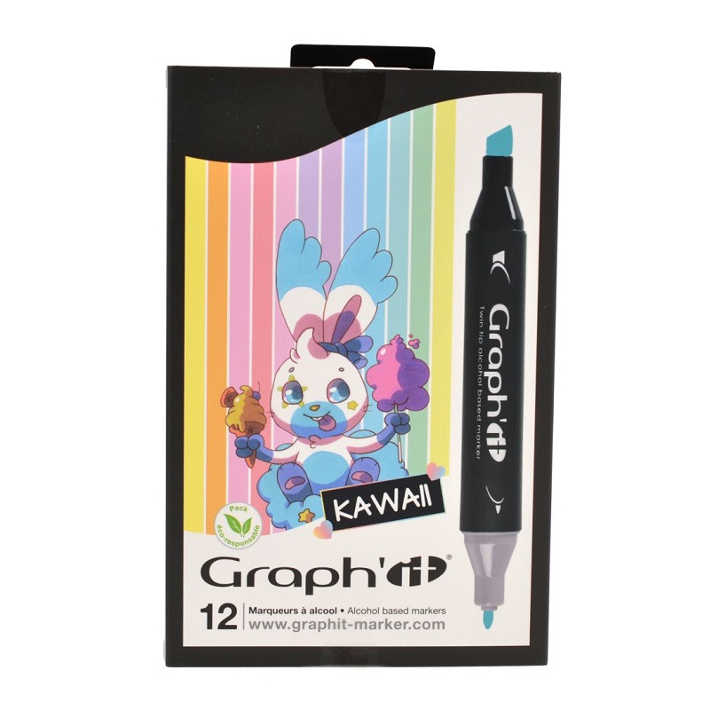 Lihové fixy GRAPH'IT oboustranné Fine & Chisel, 12ks Kawaii
