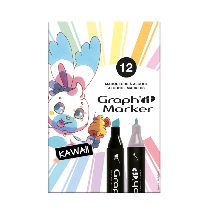 Lihové fixy GRAPH'IT oboustranné Fine & Chisel, 12 ks Kawaii