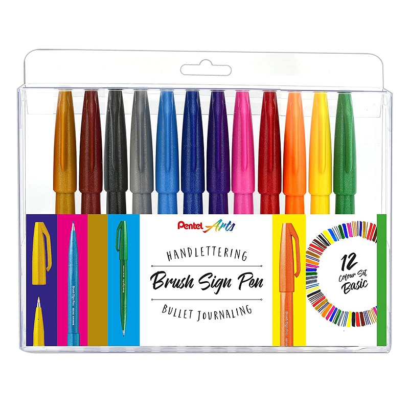 PENTEL Touch Brush Sign Pen, 12ks základní