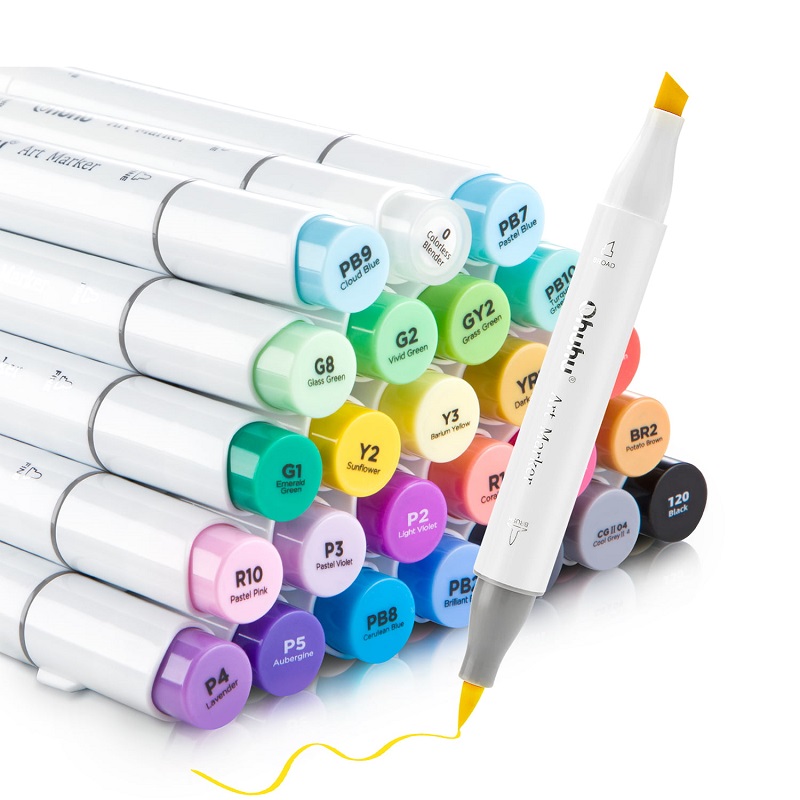 Lihové fixy OHUHU oboustranné Brush & Chisel, 24ks základní + blender