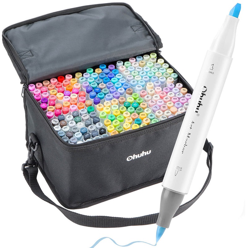 Lihové fixy OHUHU oboustranné Brush & Chisel, 216ks + blender