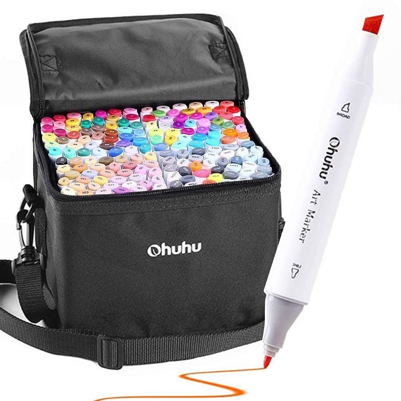 Lihové fixy OHUHU oboustranné Fine & Chisel, 160ks + blender