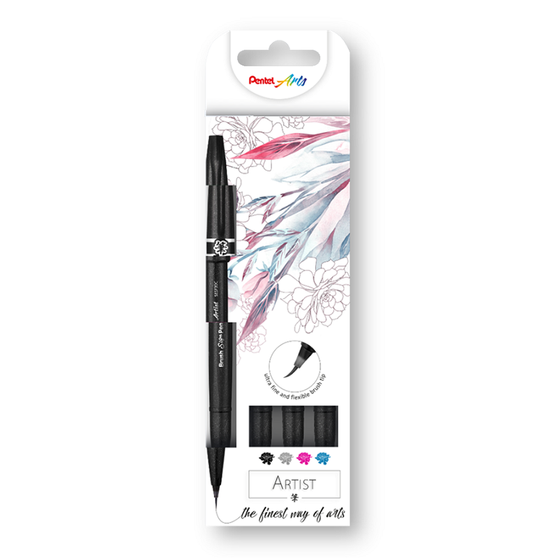 PENTEL Touch Brush Sign Pen "ARTIST", 4ks