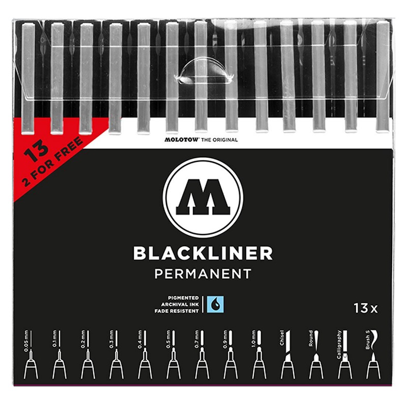 Technické linery MOLOTOW Blackliner, černé 13ks