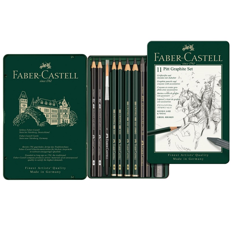 FABER-CASTELL grafitové tužky Pitt GRAPHITE, 11ks v kovové krabičce