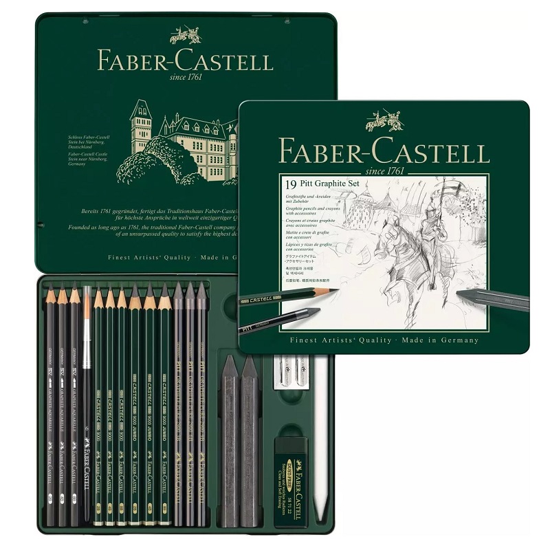 FABER-CASTELL grafitové tužky Pitt GRAPHITE, 19ks v kovové krabičce
