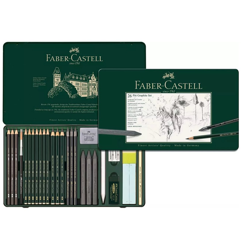 FABER-CASTELL grafitové tužky Pitt GRAPHITE, 26ks v kovové krabičce