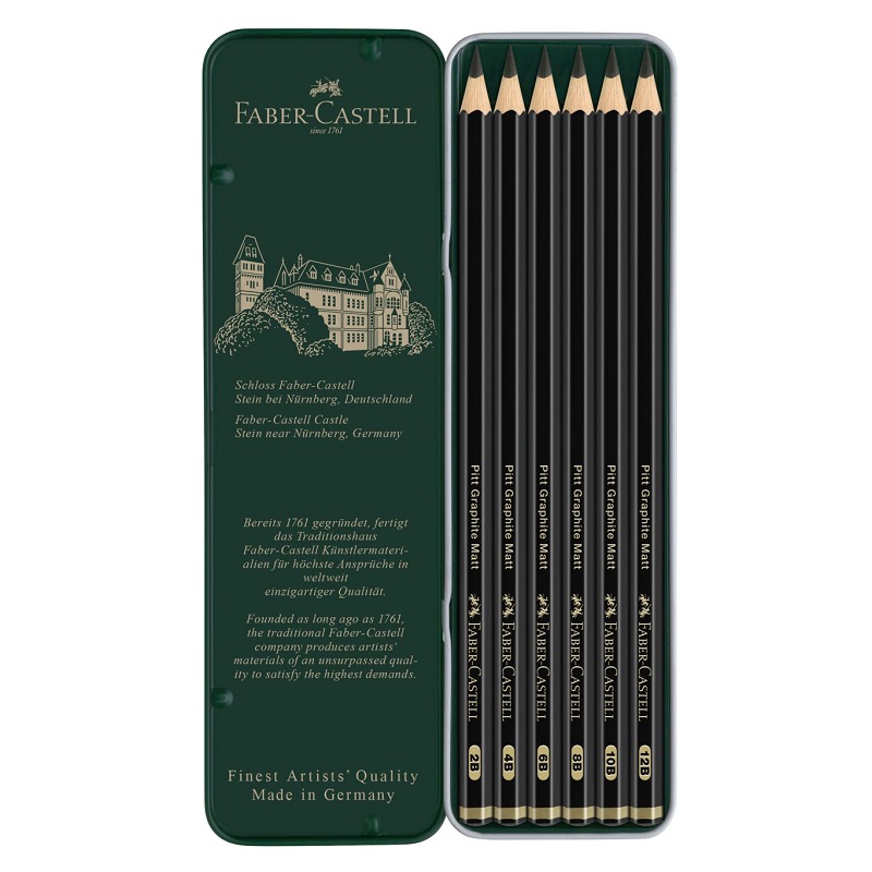 FABER-CASTELL grafitové tužky Pitt GRAPHITE MATT, 6ks v kovové krabičce